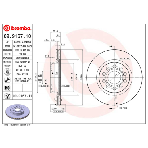 Brembo Disc Brake Rotor Front - 09.9167.11