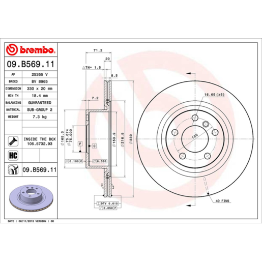 Brembo Disc Brake Rotor Rear - 09.B569.11