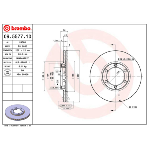 Brembo Disc Brake Rotor Front - 09.5577.10