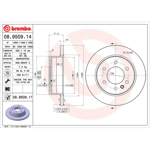 Brembo Disc Brake Rotor Rear - 08.9509.11