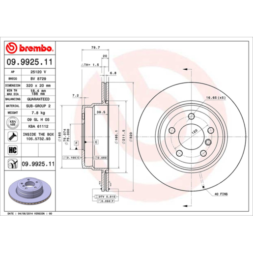 Brembo Disc Brake Rotor Rear - 09.9925.11