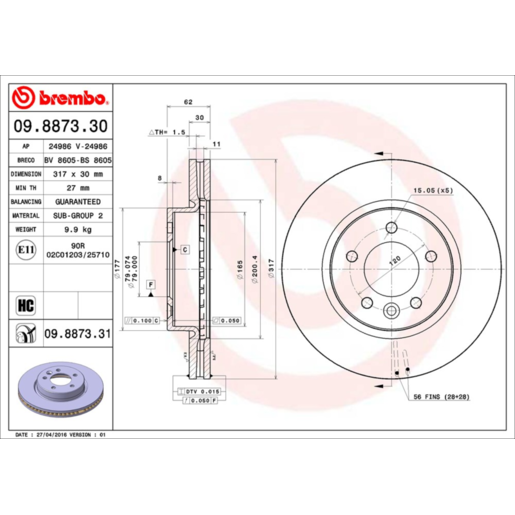 Brembo Disc Brake Rotor - 09.8873.31