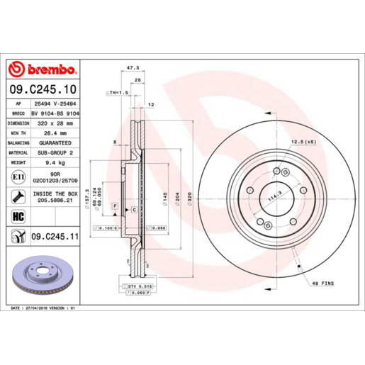 Brembo Disc Brake Rotor Front - 09.C245.11