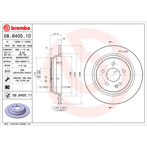 Brembo Disc Brake Rotor Rear - 08.8405.11