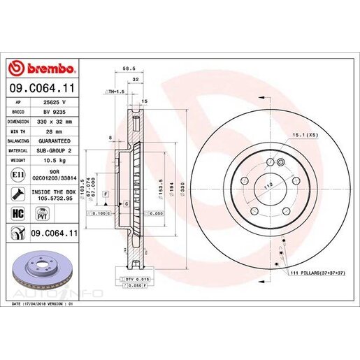 Brembo Disc Brake Rotor Front - 09.C064.11