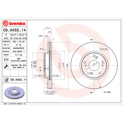 Brembo Disc Brake Rotor Front - 09.A455.11