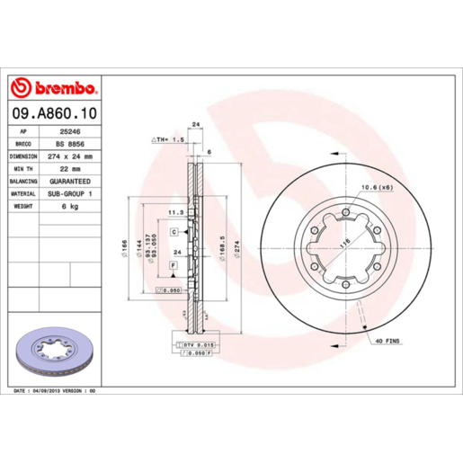 Brembo Disc Brake Rotor - 09.A860.10