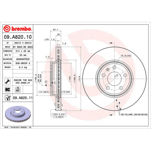 Brembo Disc Brake Rotor Front - 09.A820.11