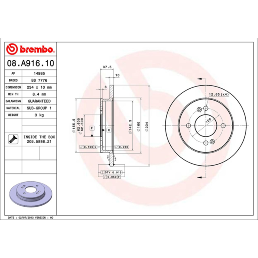 Brembo Disc Brake Rotor - 08.A916.10