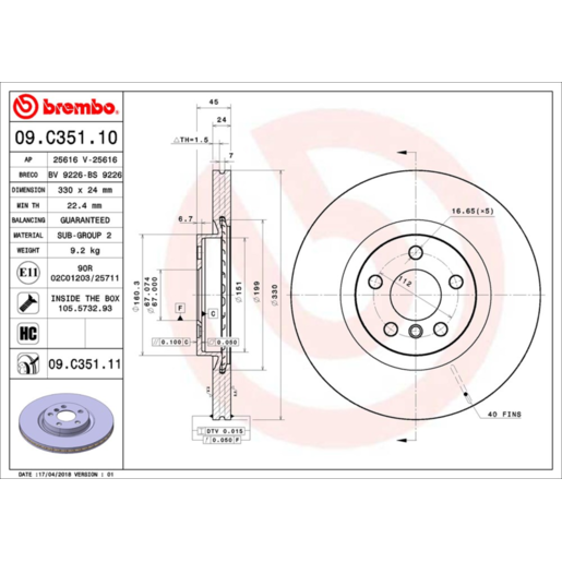 Brembo Disc Brake Rotor Front - 09.C351.11