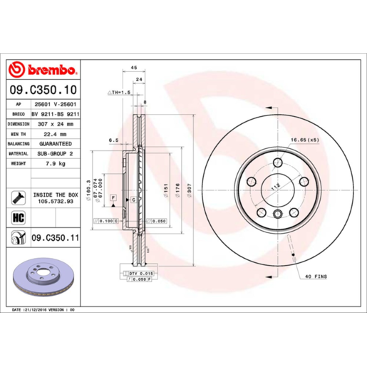 Brembo Disc Brake Rotor Front - 09.C350.11