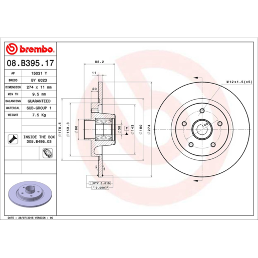 Brembo Disc Brake Rotor Rear - 08.B395.17