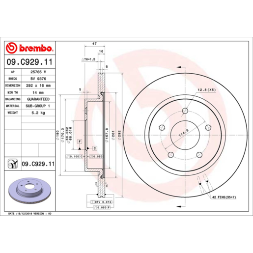 Brembo Disc Brake Rotor Rear - 09.C929.11