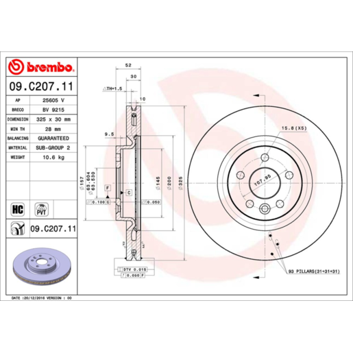 Brembo Disc Brake Rotor Front - 09.C207.11