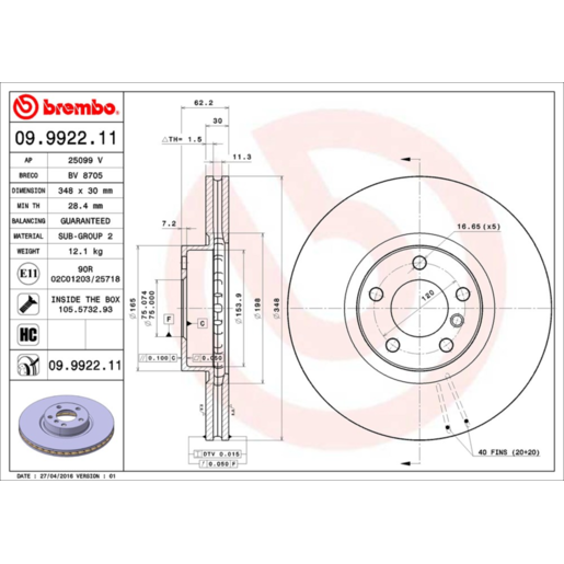 Brembo Disc Brake Rotor Front - 09.9922.11