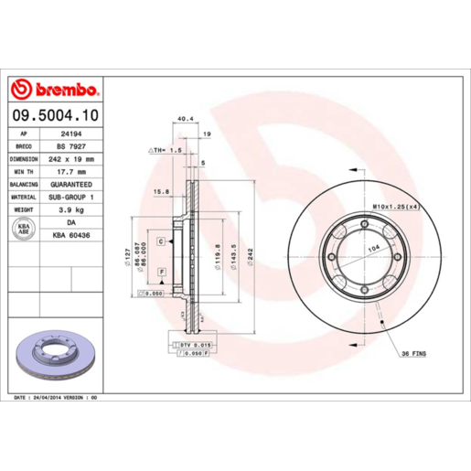 Brembo Disc Brake Rotor - 09.5004.10