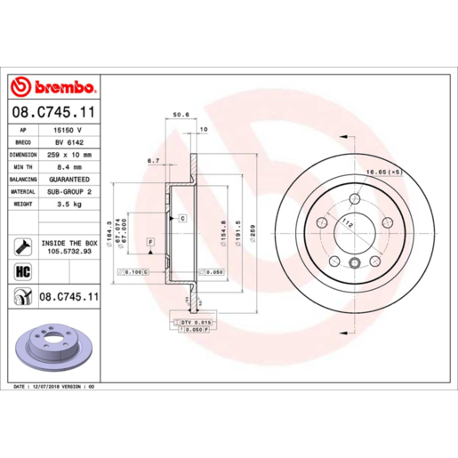 Brembo Disc Brake Rotor Rear - 08.C745.11