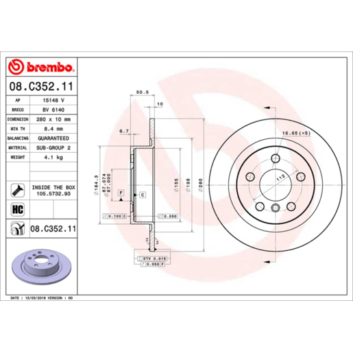 Brembo Disc Brake Rotor Rear - 08.C352.11