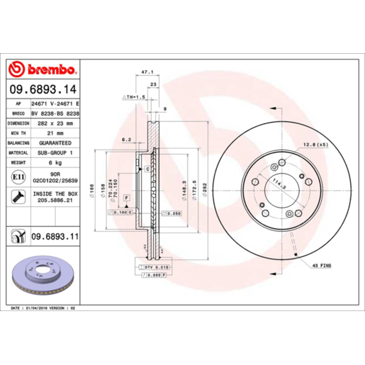 Brembo Disc Brake Rotor Front - 09.6893.11