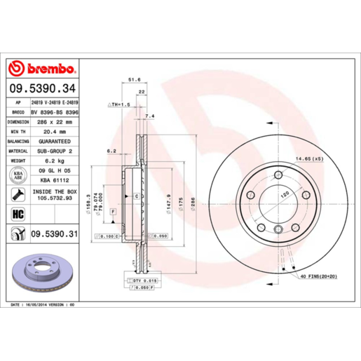 Brembo Disc Brake Rotor Front - 09.5390.31