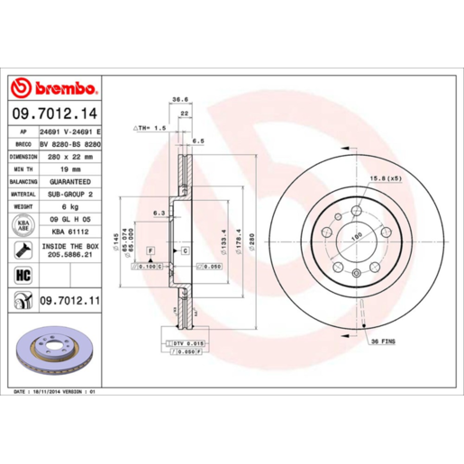 Brembo Disc Brake Rotor Front - 09.7012.11