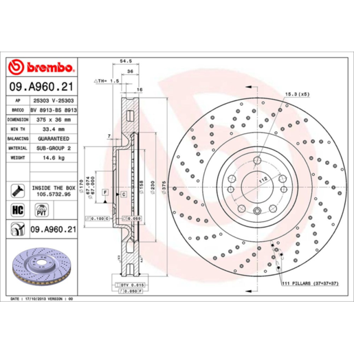 Brembo Disc Brake Rotor Front - 09.A960.21