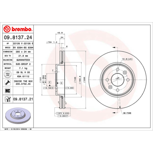 Brembo Disc Brake Rotor Front - 09.8137.21