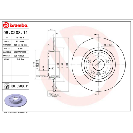 Brembo Disc Brake Rotor Rear - 08.C208.11