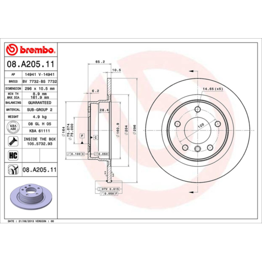 Brembo Disc Brake Rotor Rear - 08.A205.11