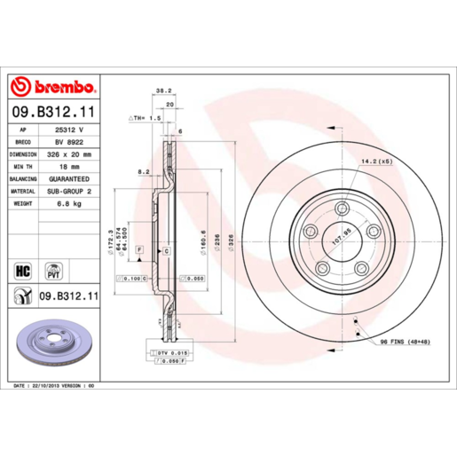 Brembo Disc Brake Rotor Rear - 09.B312.11