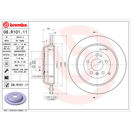 Brembo Disc Brake Rotor Rear - 08.R101.11