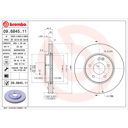 Brembo Disc Brake Rotor Front - 09.6845.11