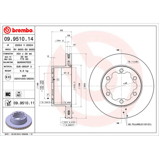 Brembo Disc Brake Rotor Rear - 09.9510.11