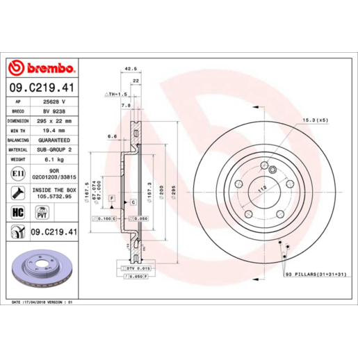 Brembo Disc Brake Rotor Rear - 09.C219.41