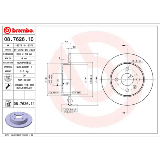 Brembo Disc Brake Rotor - 08.7626.11