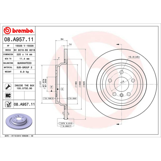 Brembo Disc Brake Rotor Rear - 08.A957.11