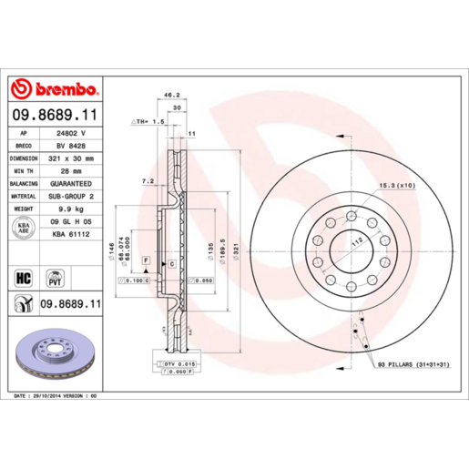 Brembo Disc Brake Rotor Front - 09.8689.11