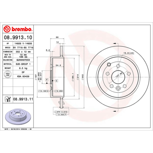 Brembo Disc Brake Rotor Rear - 08.9913.11