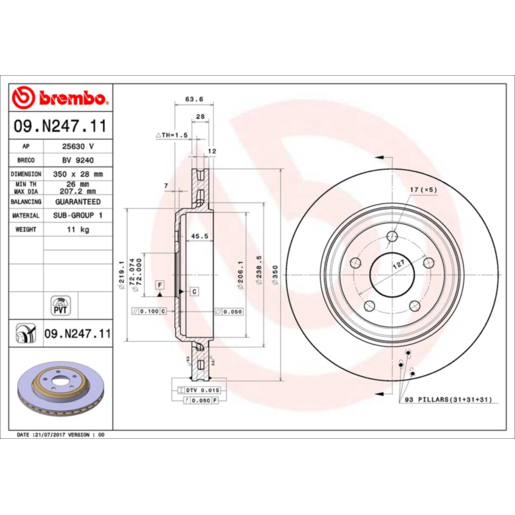 Brembo Disc Brake Rotor Rear - 09.N247.11