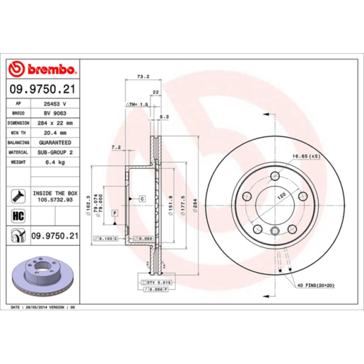 Brembo Disc Brake Rotor Front - 09.9750.21