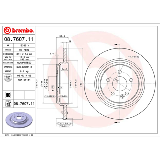 Brembo Disc Brake Rotor Rear - 08.7607.11