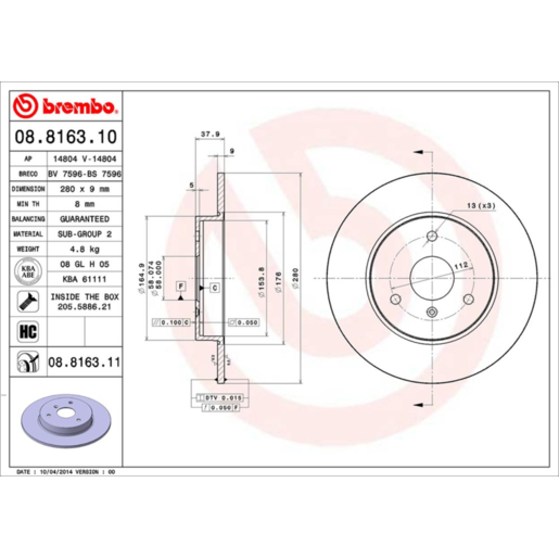 Brembo Disc Brake Rotor Front - 08.8163.11