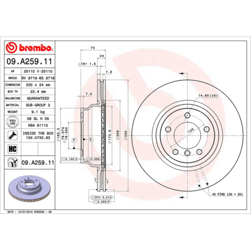 Brembo Disc Brake Rotor Front - 09.A259.11