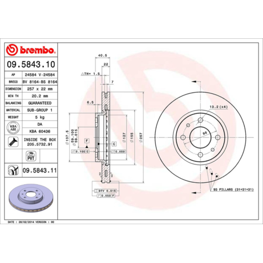 Brembo Disc Brake Rotor Front - 09.5843.11