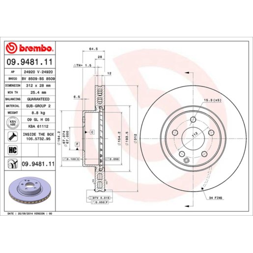 Brembo Disc Brake Rotor Front - 09.9481.11