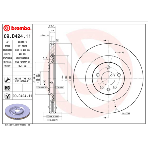 Brembo Disc Brake Rotor Rear - 09.D424.11