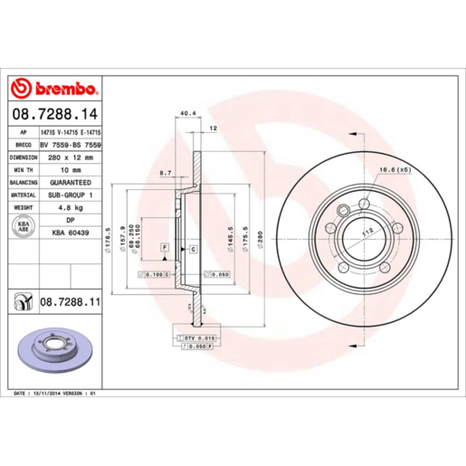 Brembo Disc Brake Rotor Rear - 08.7288.11