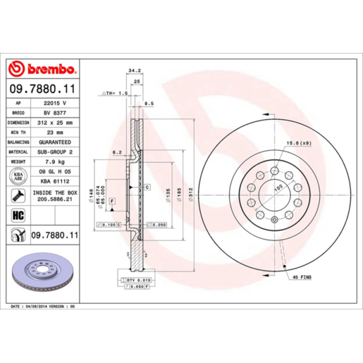 Brembo Disc Brake Rotor Front - 09.7880.11