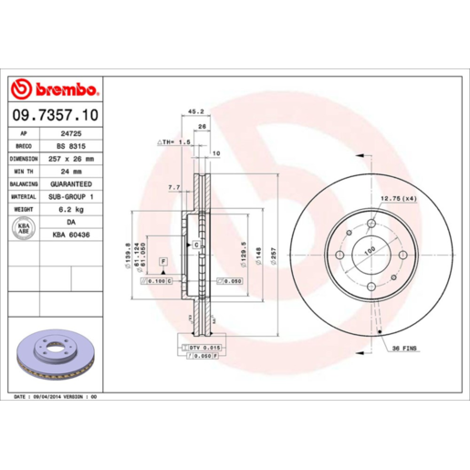 Brembo Disc Brake Rotor Front - 09.7357.10