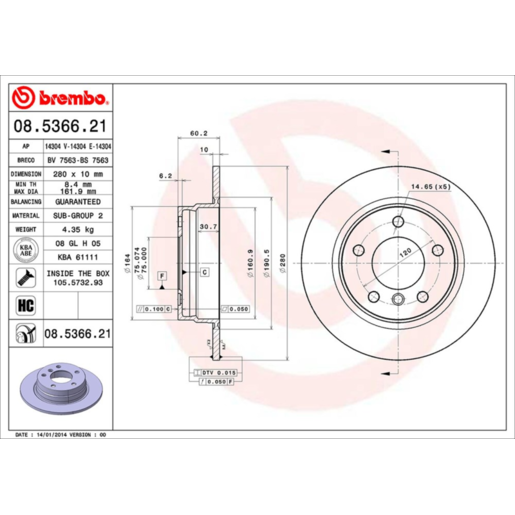 Brembo Disc Brake Rotor Rear - 08.5366.21